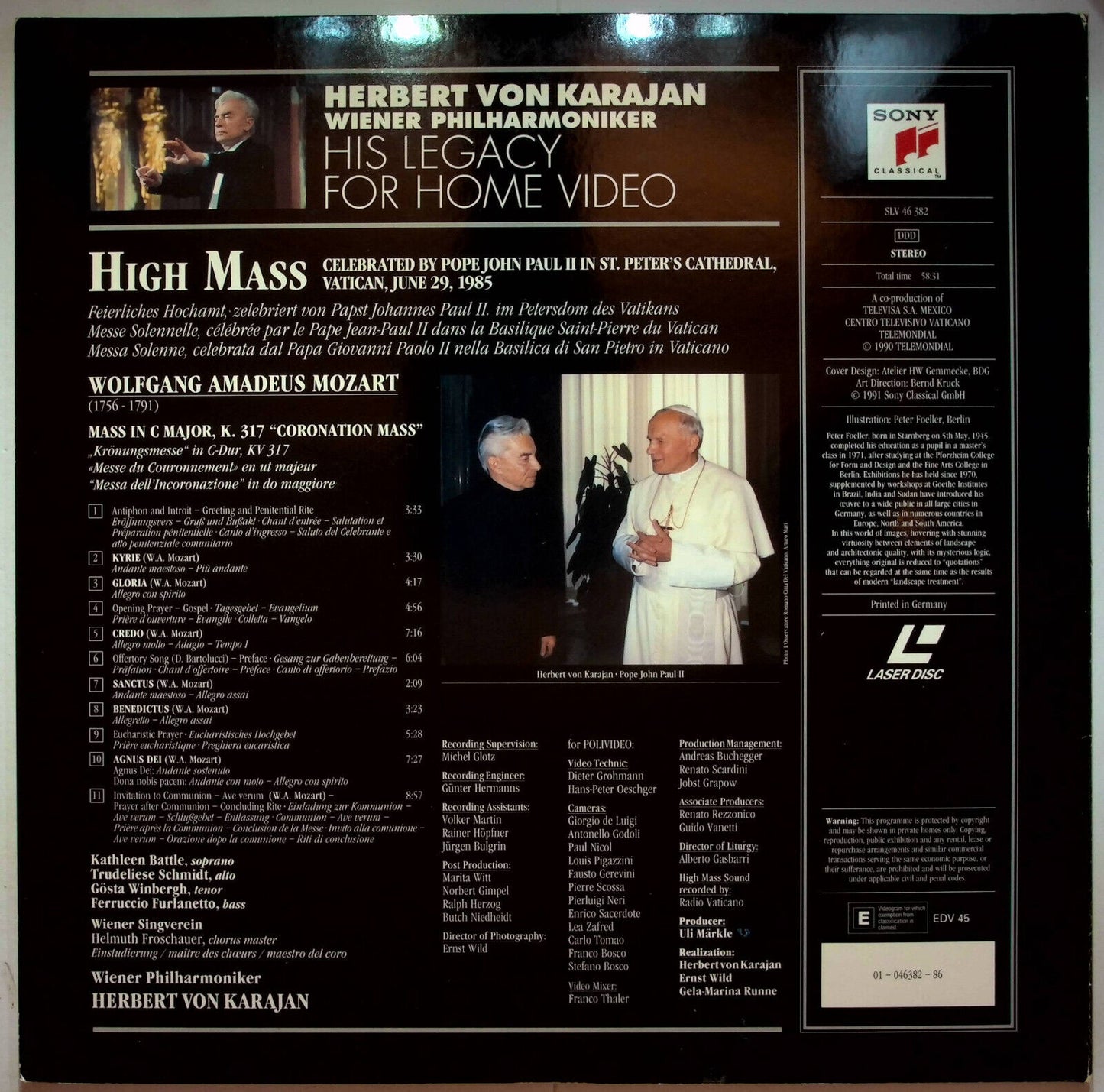 EBOND Mozart Coronation Mass: Wiener Philarmonic Karajan  - Laser Disc Pal